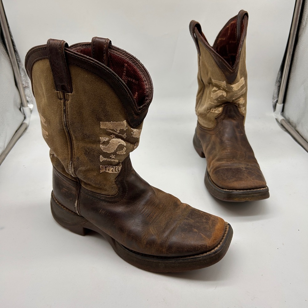 Durango Kids 8 Inch Western Boots Brown Army Green USA Flag Size 5.5M